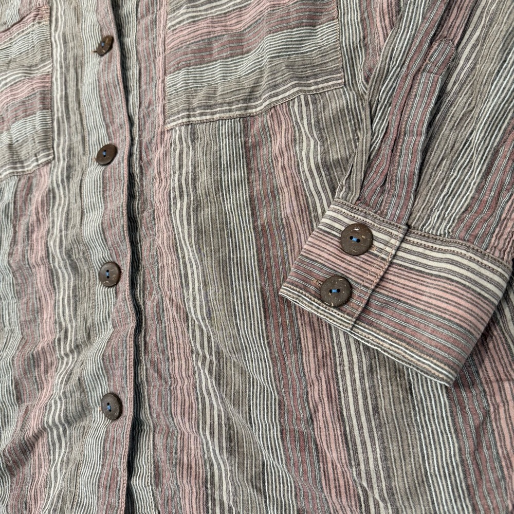 Free People High Tide Pink Sands Striped Button Down Shirt Womens Large Bohemian - Picture 6 of 10
